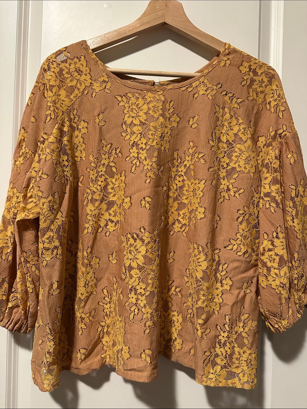 NSR Mustard Floral Lace Overlay Blouse Size XL